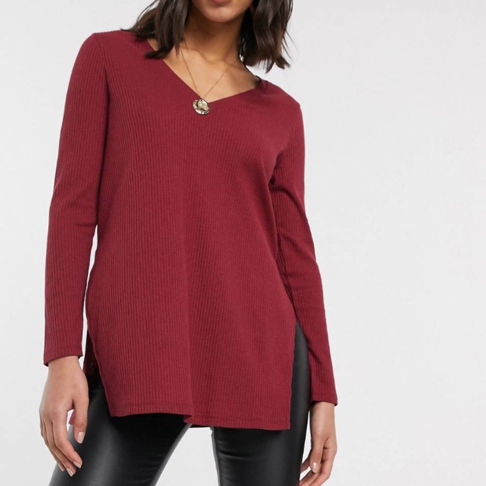 Asos Ribbed Long Sleeve Shirt with Side Slits